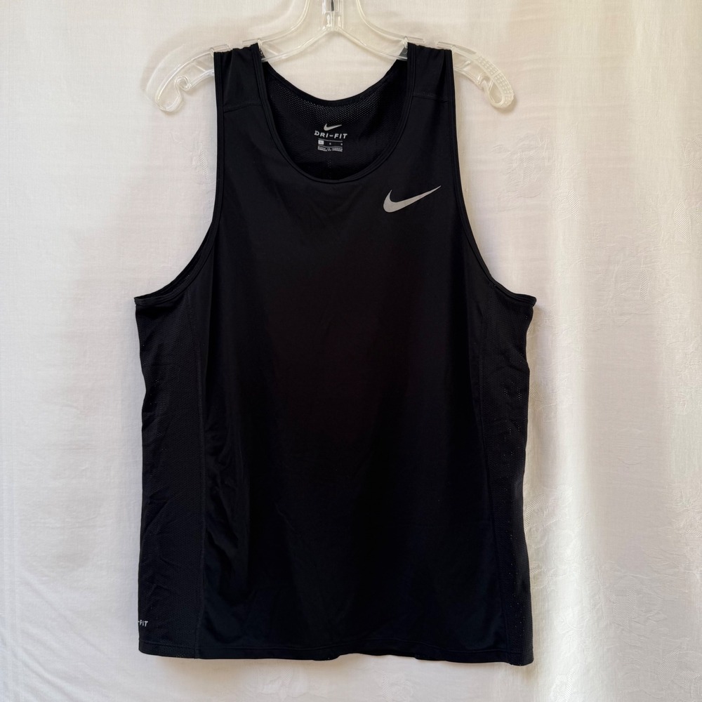 Nike Dri-FIT Mens Large Running Tank Top Black Mesh Athletic Active Outdoor